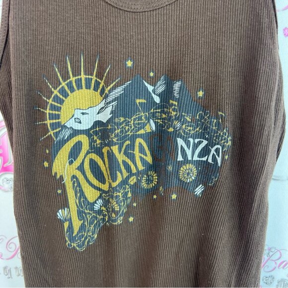 American apparel Rockaganza tank top brown graphic front stars pattern ribbed - Picture 6 of 10